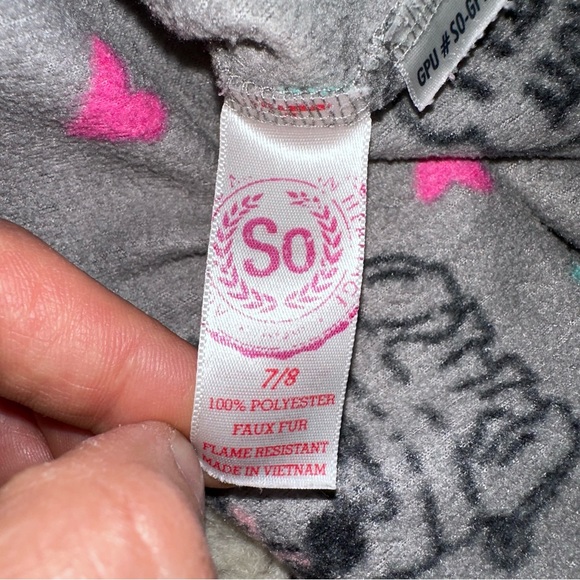 SO girl fleece ruff pajama nightgown size 7/8 in grey - Picture 5 of 6